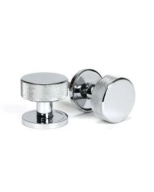Polished Chrome Brompton Mortice/Rim Knob Set (Plain)