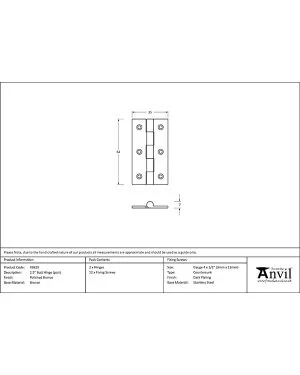 Polished Bronze 2.5" Butt Hinge (pair)