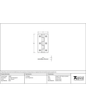 Satin Chrome 2.5" Butt Hinge (pair)