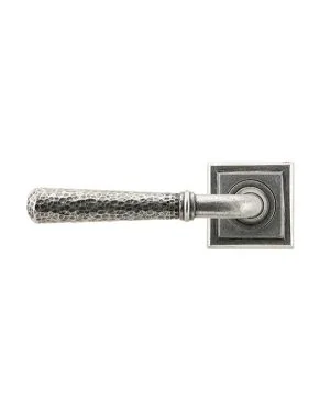 Pewter Hammered Newbury Lever on Rose Set (Square) - Unsprung