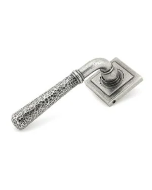 Pewter Hammered Newbury Lever on Rose Set (Square) - Unsprung
