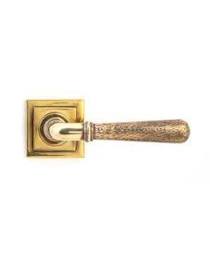 Aged Brass Hammered Newbury Lever on Rose Set (Square) - Unsprung