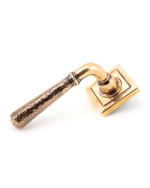 Polished Bronze Hammered Newbury Lever on Rose Set (Square) - Unsprung
