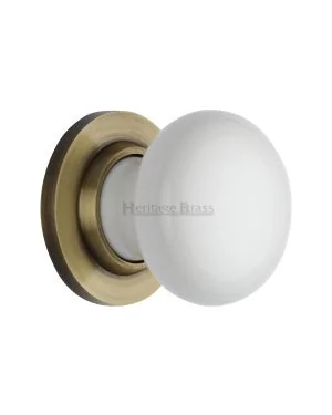 White Knob with Antique Brass base