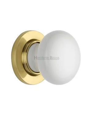 White Knob with Polished Brass base