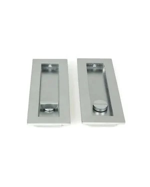 Satin Chrome 175mm Plain Rectangular Pull - Privacy Set