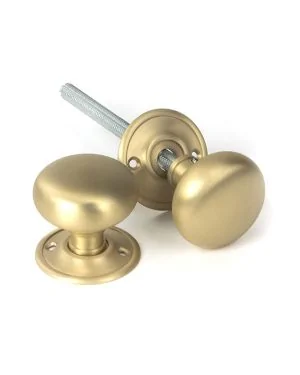 Satin Brass Mushroom Mortice/Rim Knob Set