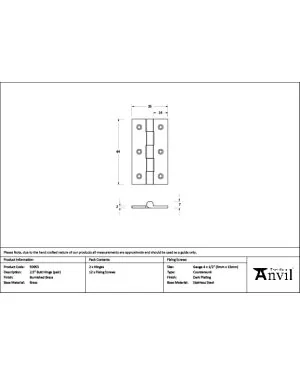 Burnished Brass 2.5" Butt Hinge (pair)