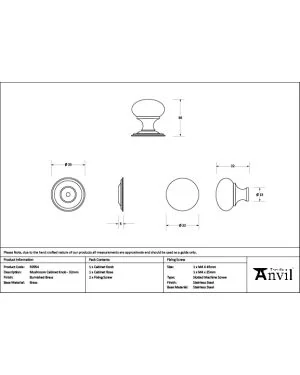 Burnished Brass Mushroom Cabinet Knob 32mm