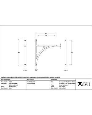 Burnished Brass Tyne Shelf Bracket (260mm x 200mm)