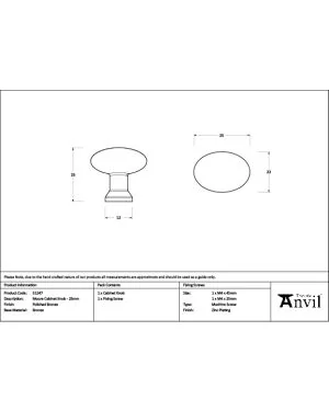 Polished Bronze Moore Cabinet Knob - 25mm