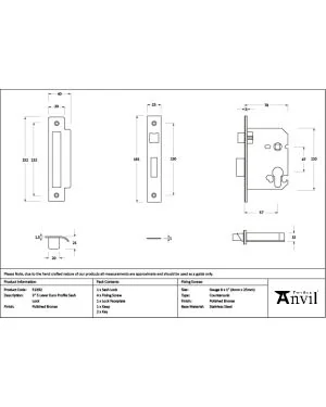 Polished Bronze 3" Euro Profile Sash Lock