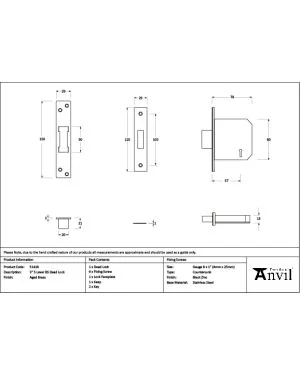 Aged Brass 3" 5 Lever BS Dead Lock