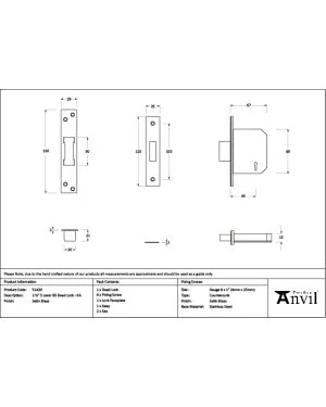 Satin Brass 2½" 5 Lever BS Dead Lock KA