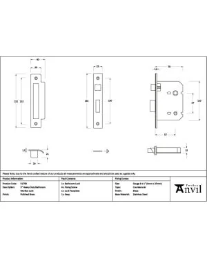Polished Brass 3" Heavy Duty Bathroom Mortice Lock