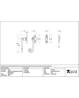 Aged Bronze Night-Vent Locking Monkeytail Fastener (Steel Window)