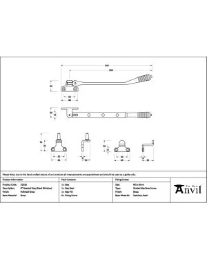 Polished Brass 8" Reeded Stay (Steel Window)