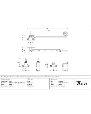 Pewter 10" Monkeytail Stay (Steel Window)
