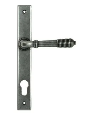 Pewter Reeded Slimline Lever Espag. Lock Set