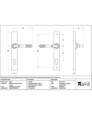Polished Marine SS (316) Reeded Slimline Lever Espag. Lock Set