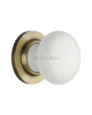 White Crackle Knob with Antique Brass base