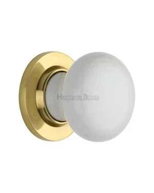 White Crackle Knob with Polished Brass base