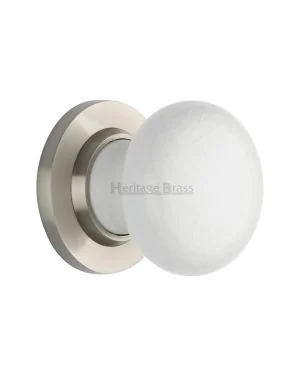 White Crackle Knob with Satin Nickel base
