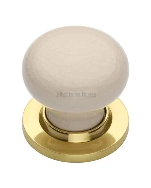 Cream Crackle Knob with Polished Brass base
