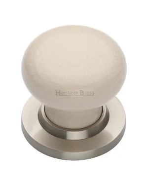Cream Crackle Knob with Satin Nickel base