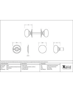 Polished Brass Mushroom Mortice/Rim Knob Set