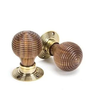 Rosewood & Aged Brass Beehive Mortice/Rim Knob Set