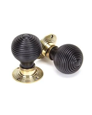 Ebony & Aged Brass Beehive Mortice/Rim Knob Set