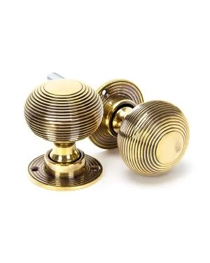 Aged Brass Beehive Mortice/Rim Knob Set