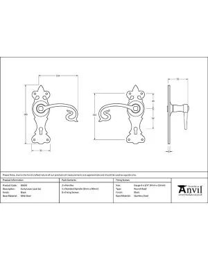 Black Curly Lever Lock Set