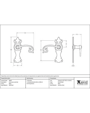 Black Curly Lever Latch Set