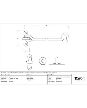 Black 6" Forged Cabin Hook