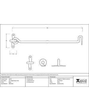 Black 16" Forged Cabin Hook
