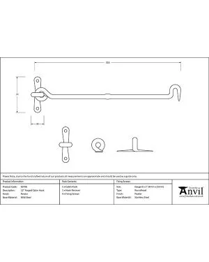 Pewter 12" Forged Cabin Hook
