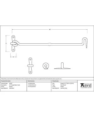 Pewter 14" Forged Cabin Hook