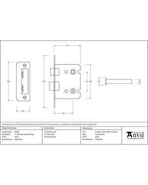 Black 3" Bathroom Mortice Lock