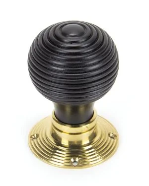 Ebony & Polished Brass Beehive Mortice/Rim Knob Set