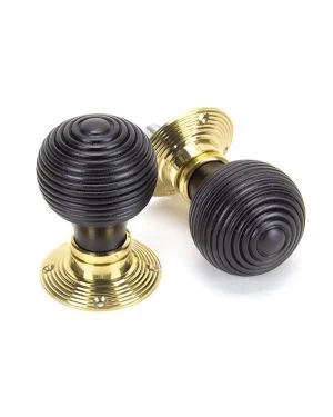 Ebony & Polished Brass Beehive Mortice/Rim Knob Set