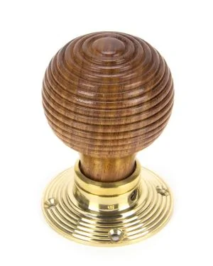 Rosewood & Polished Brass Beehive Mortice/Rim Knob Set