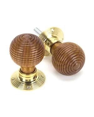 Rosewood & Polished Brass Beehive Mortice/Rim Knob Set
