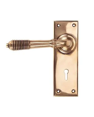 Polished Bronze Reeded Lever Lock Set