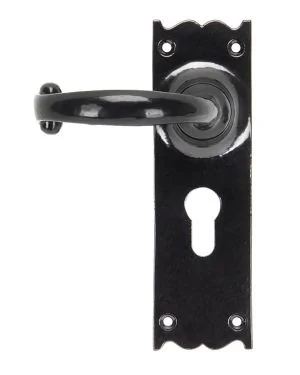 Black Cottage Lever Euro Lock Set