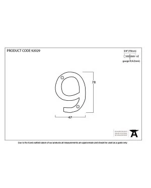 Polished Bronze Numeral 9