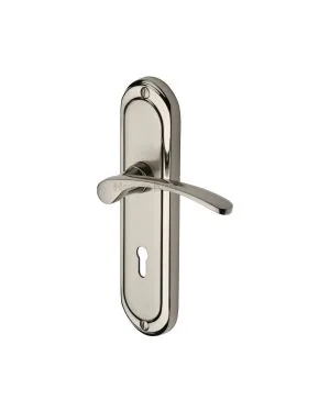 Heritage Brass Door Handle Lever Lock Ambassador Design Mercury finish