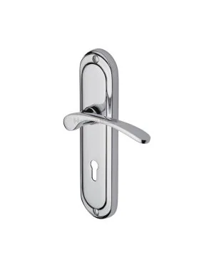 Heritage Brass Door Handle Lever Lock Ambassador Design Polished Chrome finish