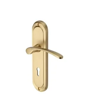 Heritage Brass Door Handle Lever Lock Ambassador Design Satin Brass Finish